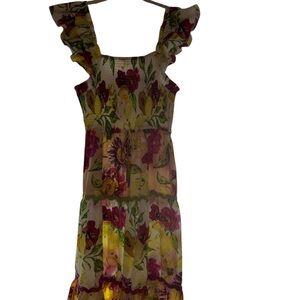 NWT Beautiful Floral Ruffle Dress with beaded tie. Size Large